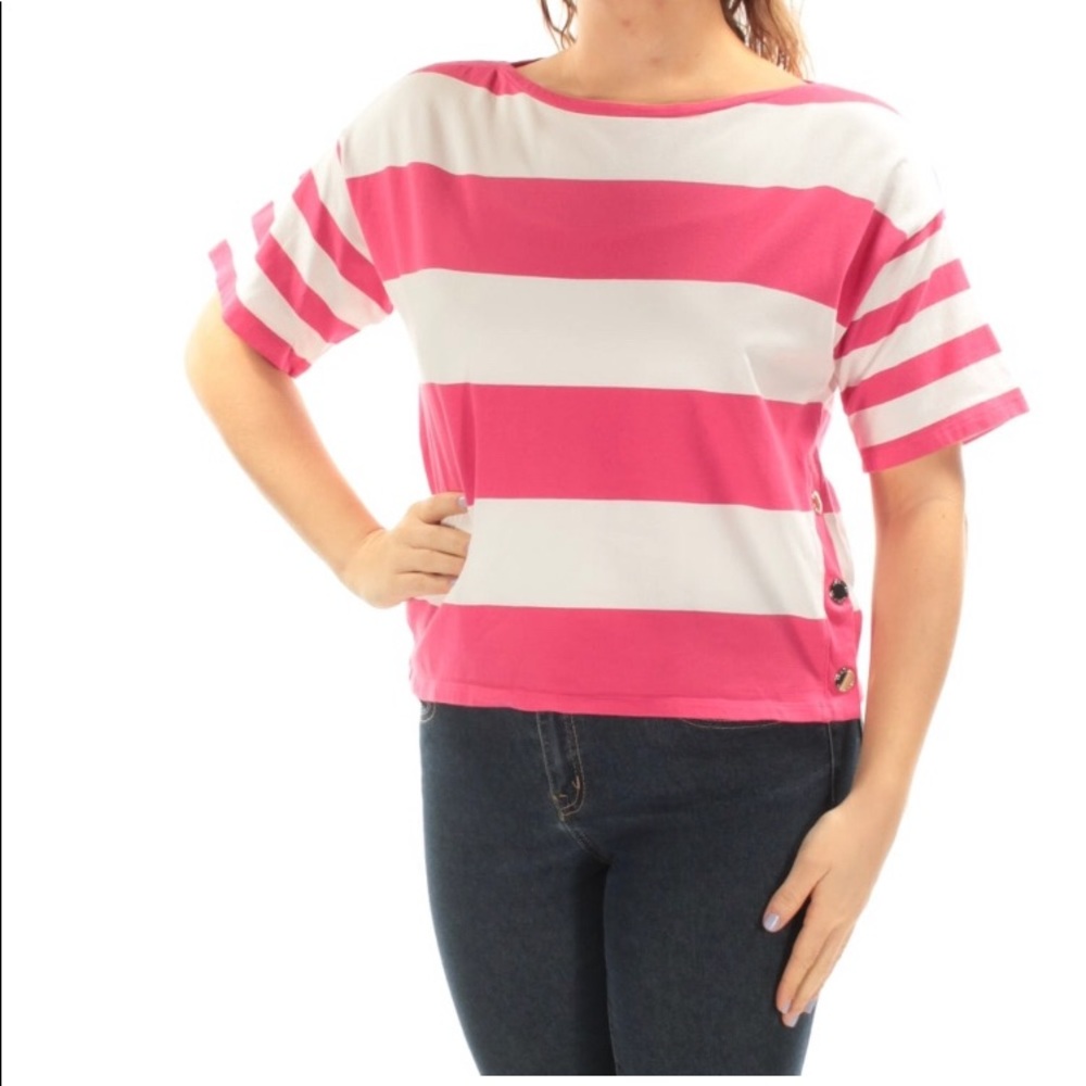 TOMMY‎ HILFIGER Pink White Striped Short Sleeve
